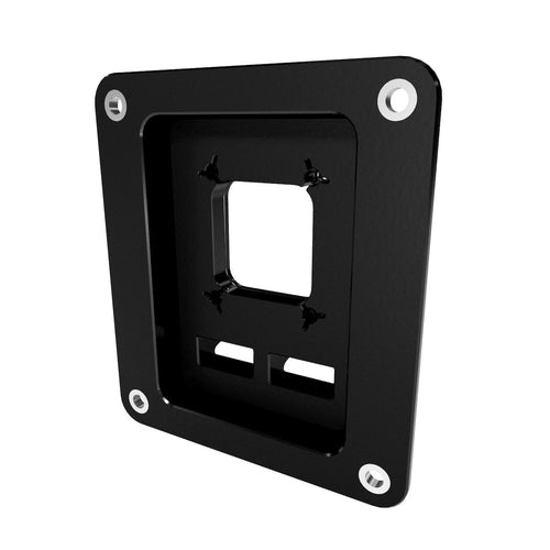 Black accessory panel with multiple holes on a white background