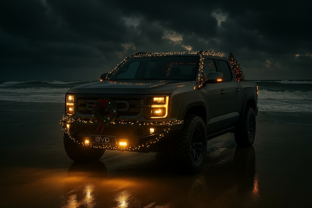 Christmas-themed BYD Shark 6 hero banner